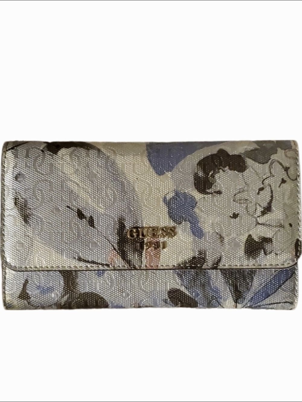 GUESS Floral Trifold Wallet - Blue Gray